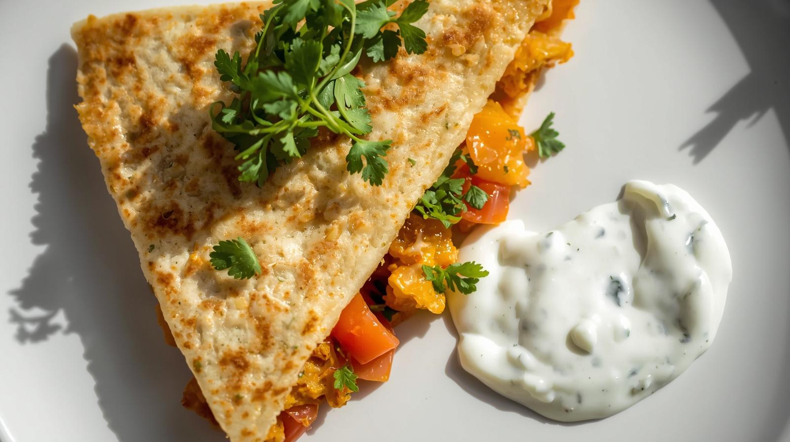 Curried Tuna Quesadilla w/ Yogurt Sauce